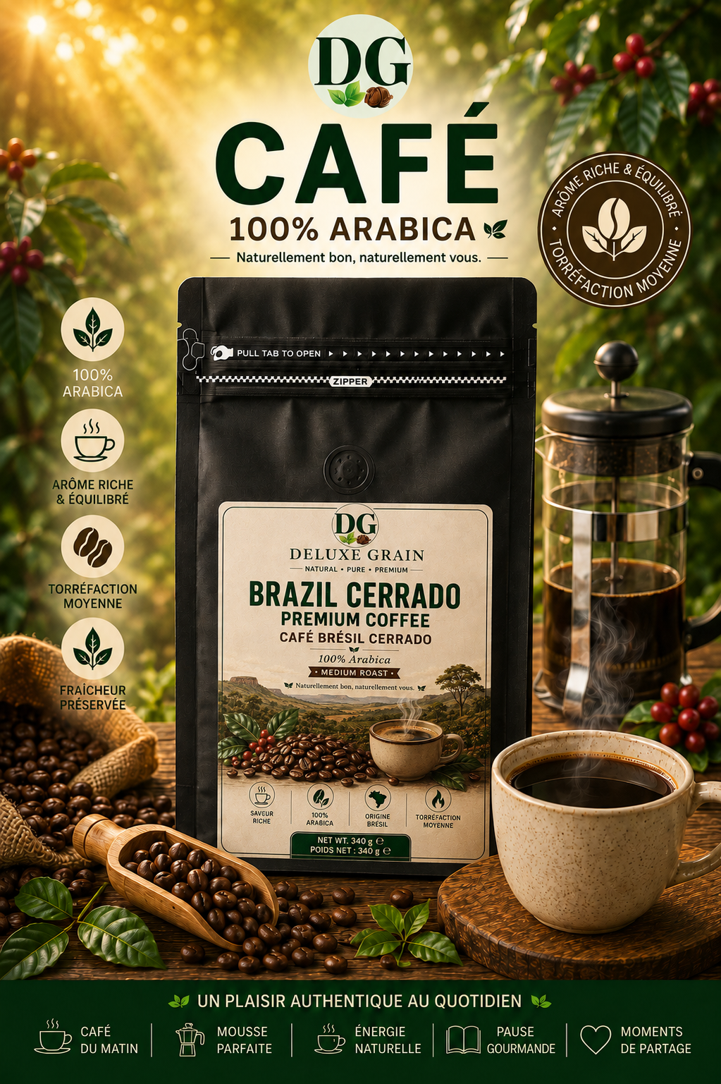 Deluxe Grain Premium Ground Coffee Brazil Cerrado 100% Arabica